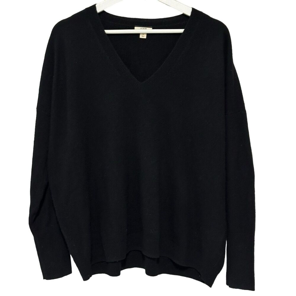 J Crew 100% Cashmere V Neck Sweater Women's M Boxy Oversized Relaxed Black $158